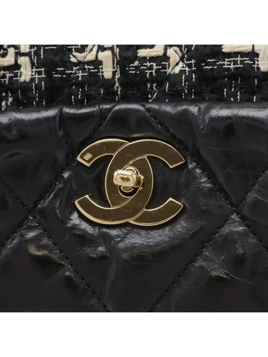 Chanel CC Logo Portobello Quilted Tote 2-Way Shoulder Bag Chain Leather Tweed - Picture 4 of 9